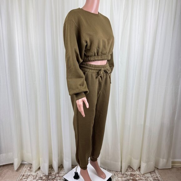 Zenana 2 Pcs Crop Sweatshirt Tracksuit High Waist Jogger Pants Set Active Lounge - Picture 6 of 9